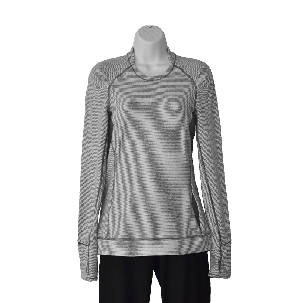 A4 Auth LULULEMON Grey Striped Single Zip Pocket Long Sleeve Workout Top Size 6